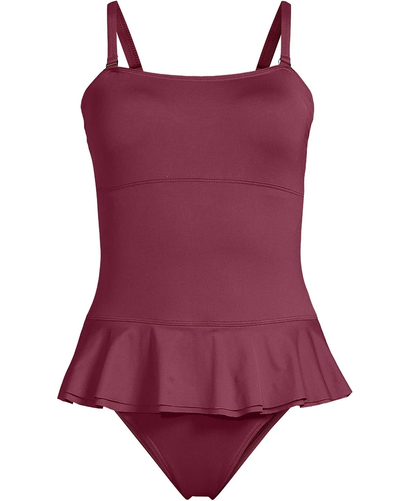 Lands' End Women's Sculpting Suit Ruffle Bandeau One Piece Swimsuit