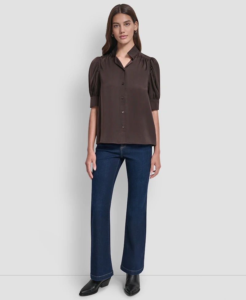 Dkny Jeans Women's Stand Collar Puff-Sleeve Shirt