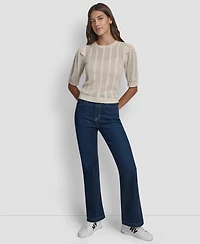Dkny Jeans Women's Mixed Stitch Puff-Sleeve Sweater