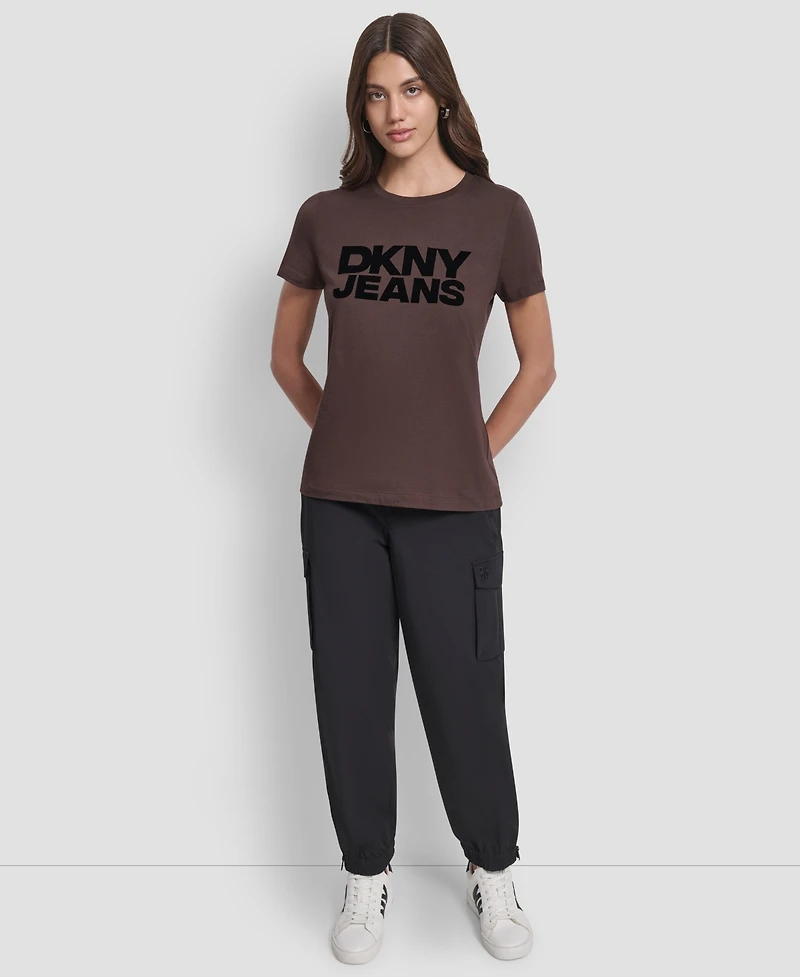 Dkny Jeans Women's Flocked Logo Crewneck T-Shirt