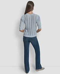 Dkny Jeans Women's Mixed Stitch Puff-Sleeve Sweater