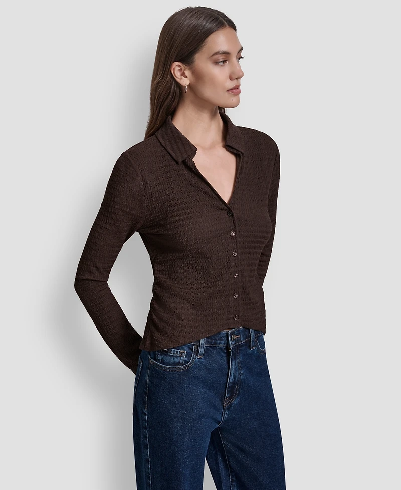 Dkny Jeans Women's Textured Collared Button-Front Top