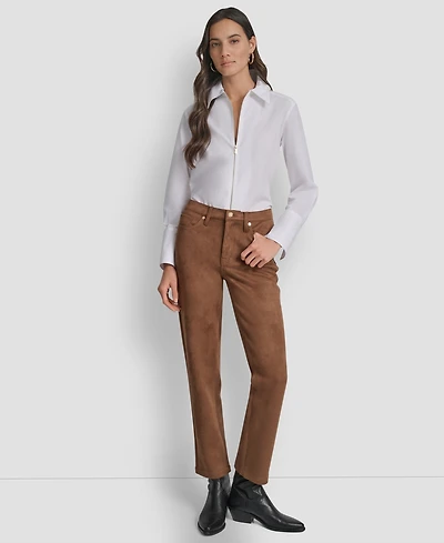 Dkny Jeans Women's Mid Rise Straight Suede Pants