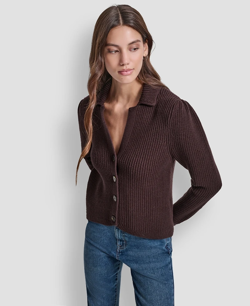 Dkny Jeans Women's Shaker Stitch Detail Cropped Cardigan Sweater