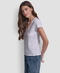 Dkny Jeans Women's Embellished V-Neck Top
