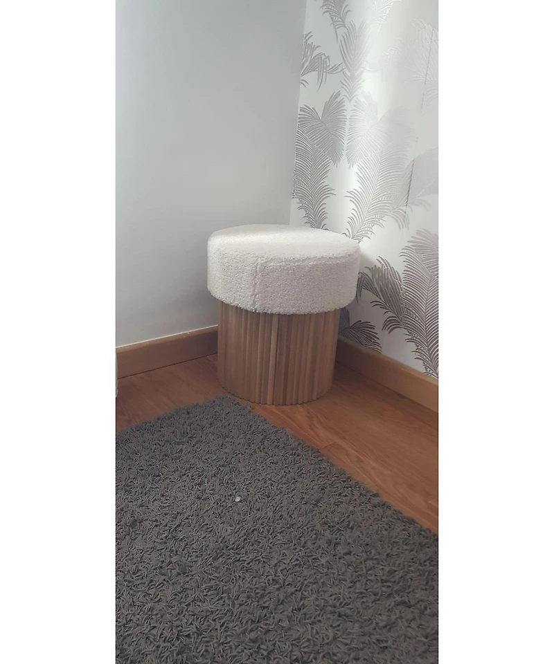 Nordlys - White Boucle Pouf with Storage Vintage Style Upholstery Living Room