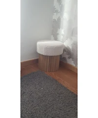 Nordlys - White Boucle Pouf with Storage Vintage Style Upholstery Living Room