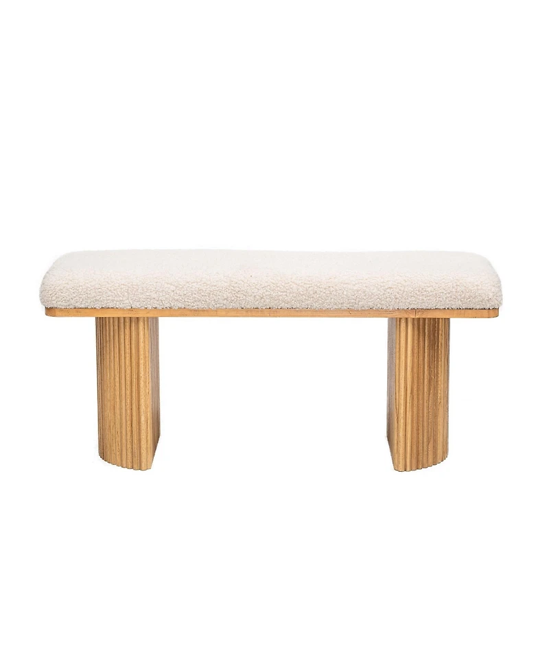 Nordlys - Solid Wood and White Boucle Bench Exotic Boho Entry
