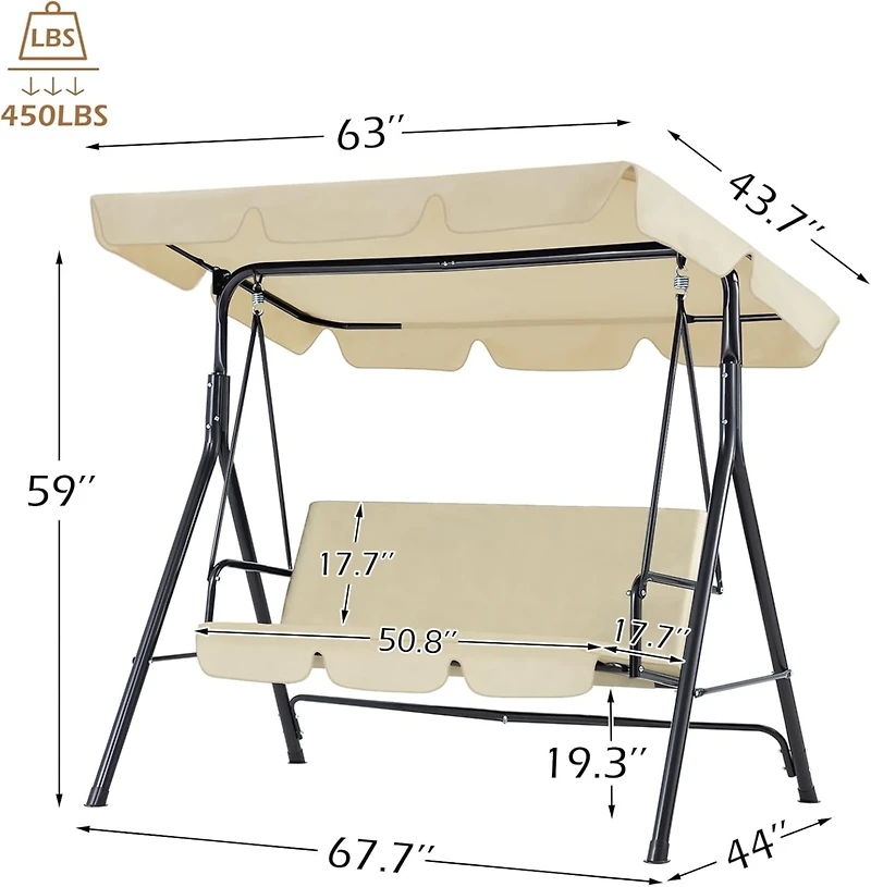 Aecojoy 3-Seat Outdoor Patio Swing Chair