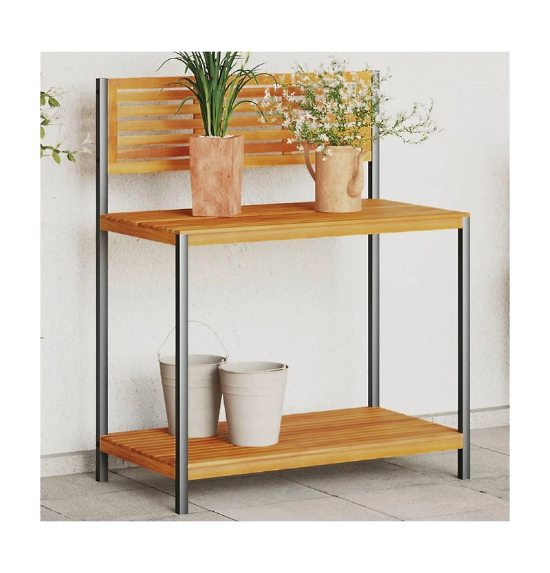 vidaXL Garden Work Table 35.4"x19.7"x43.3" Solid Wood Acacia and Steel