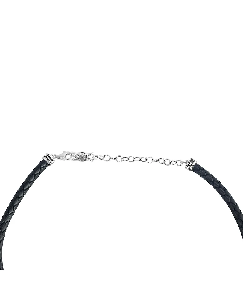 American West Jewelry Sterling Silver Multi-Gemstone Oval Pendant Black Leather Necklace, 17 to 20 Inches