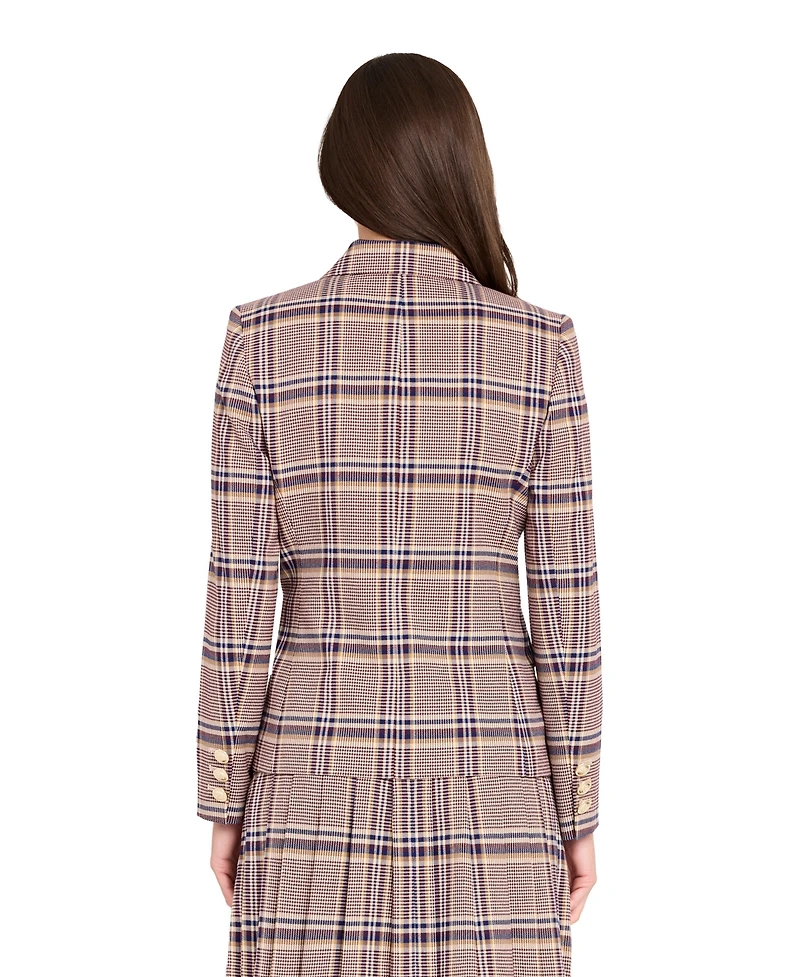 Tahari Asl Women's Plaid Double Breasted Blazer, Regular And Petite