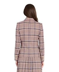 Tahari Asl Womens Plaid Pleated Skirt Double Breasted Blazer Fine Rib Crewneck Sweater T Shirt Regular Petite
