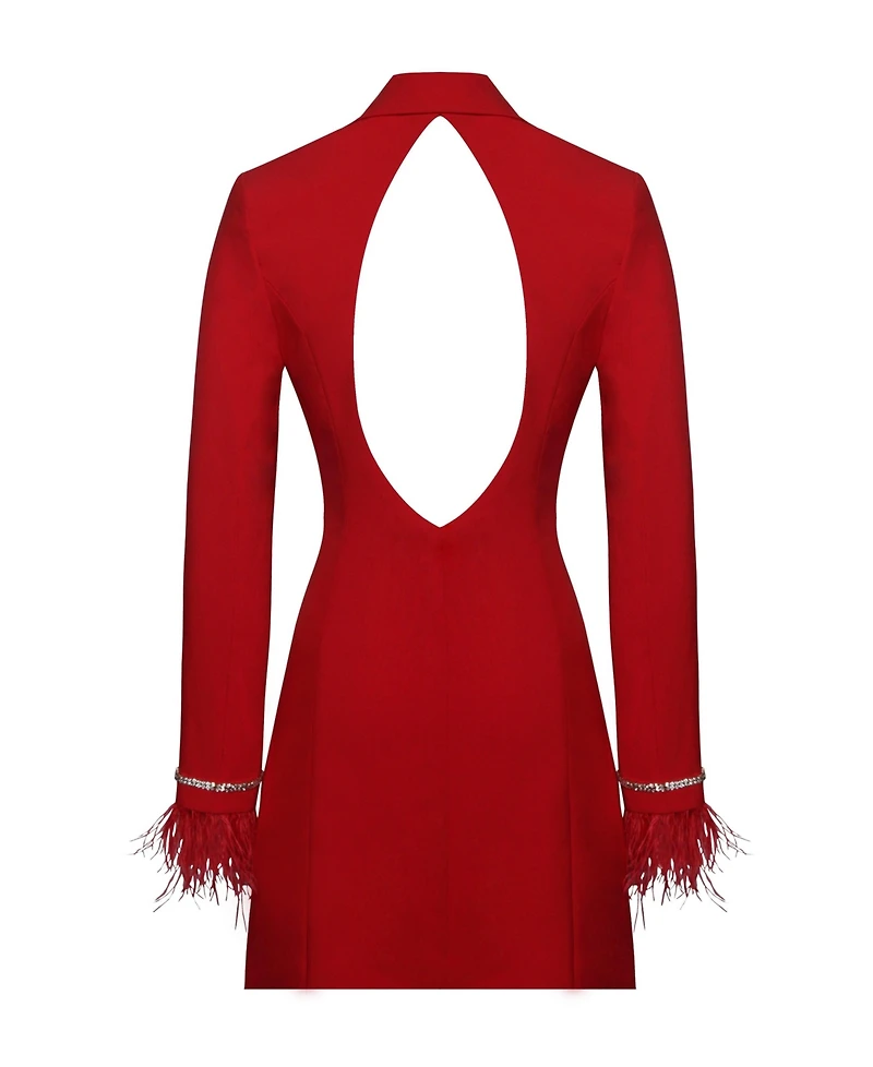 Miss Circle Women Quilla Feather Crystal Sleeve Backless Blazer Dress