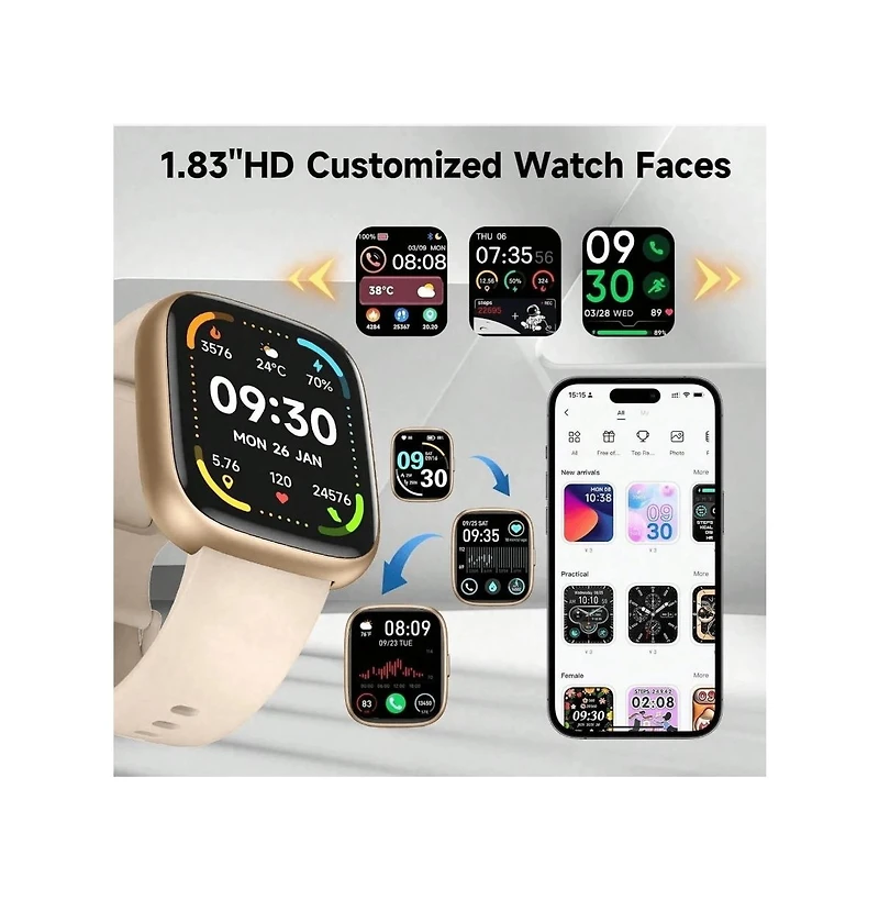 Ruxing Smart Smartwatch, Alexa Voice Assistant, Wireless Calling/Dialing, Call Reminder And Rejection, Multi-Sport Mode, Sms Reminder, 1.83-Inch Hd Sc