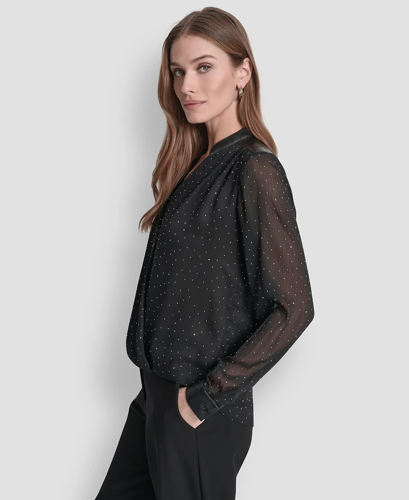 Dkny Women's Embellished Surplice Neck Top