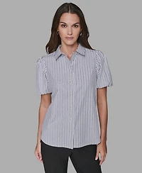 Karl Lagerfeld Paris Women's Short Sleeve Woven Top