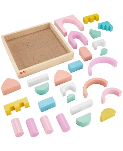 Fisher Price Toddler Toy Castle Block Set, 28 Wood Pieces