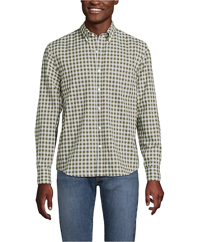 Lands' End Men's Long Sleeve Pattern Poplin Shirt