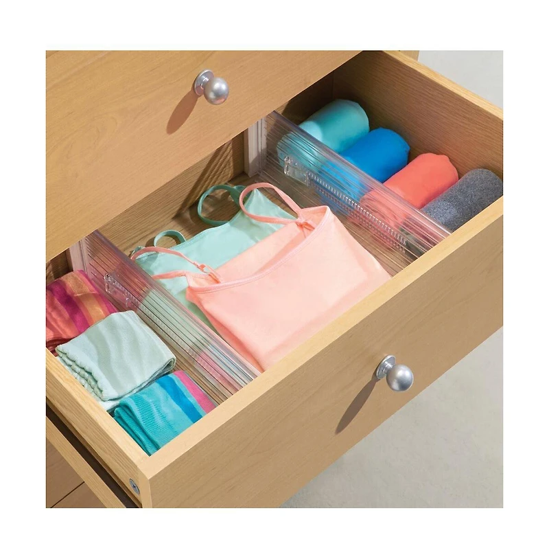 iDesign Plastic Adjustable Drawer Dividers - Set of 2 - Clear