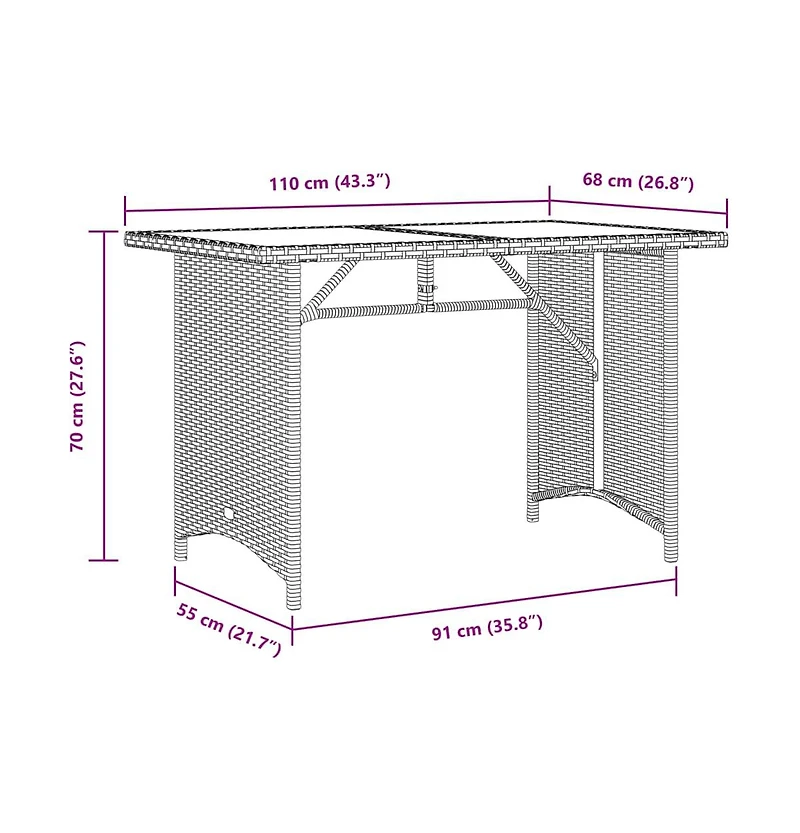 vidaXL Garden Table Grey Pe rattan, powder-coated steel, tempered glass
