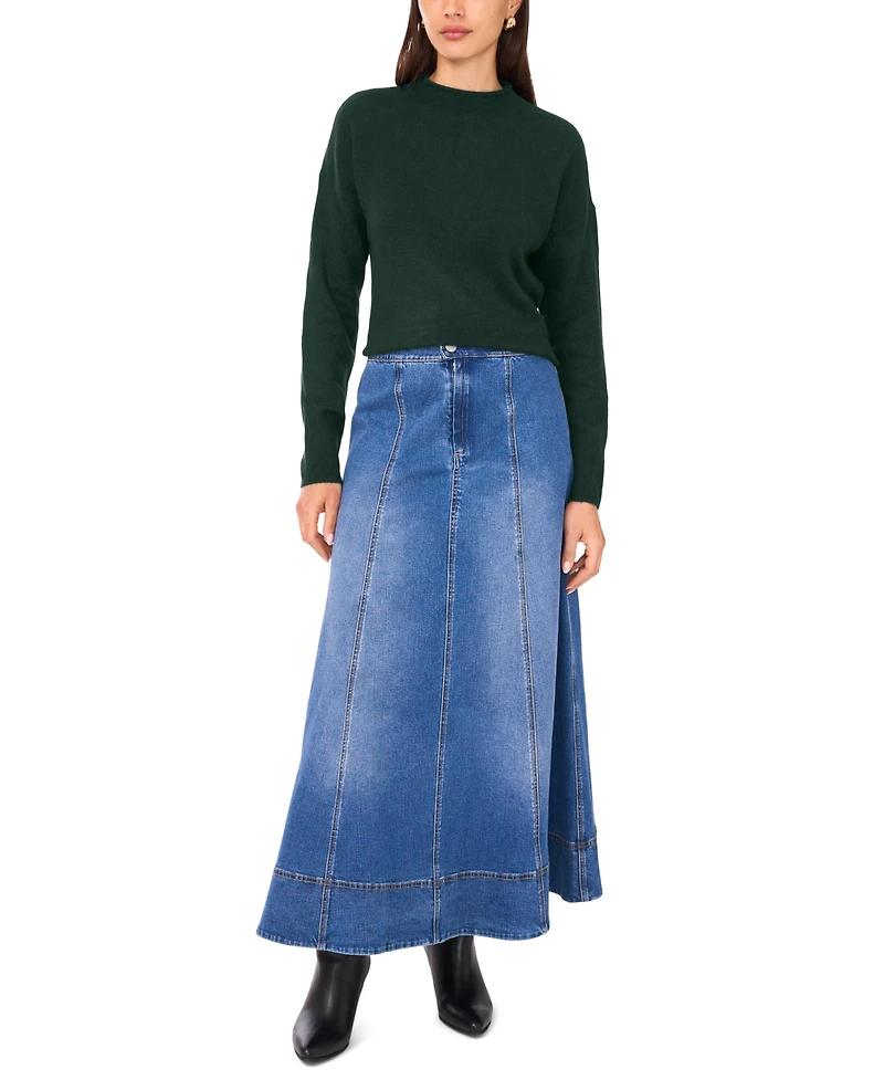 1.state Women's Long Sleeve Mock Neck Rolled Hem Sweater