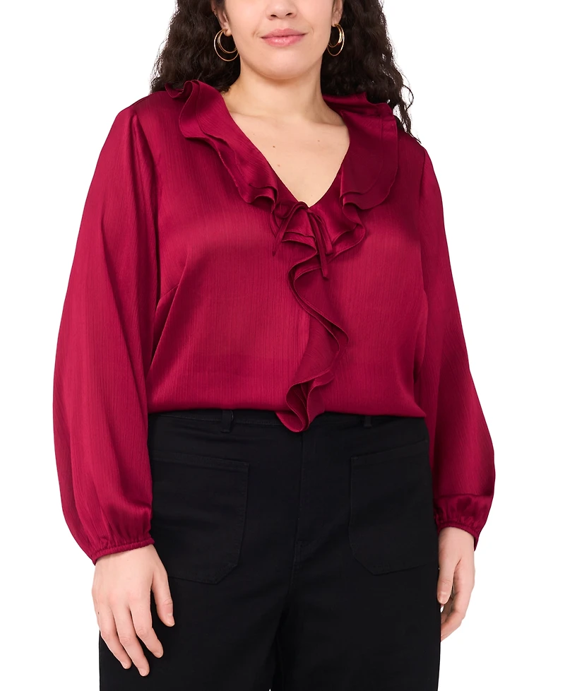 Vince Camuto Plus Double Ruffle Front V-Neck Blouse