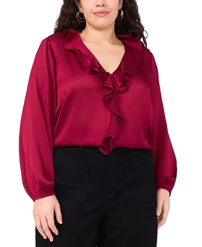Vince Camuto Plus Double Ruffle Front V-Neck Blouse