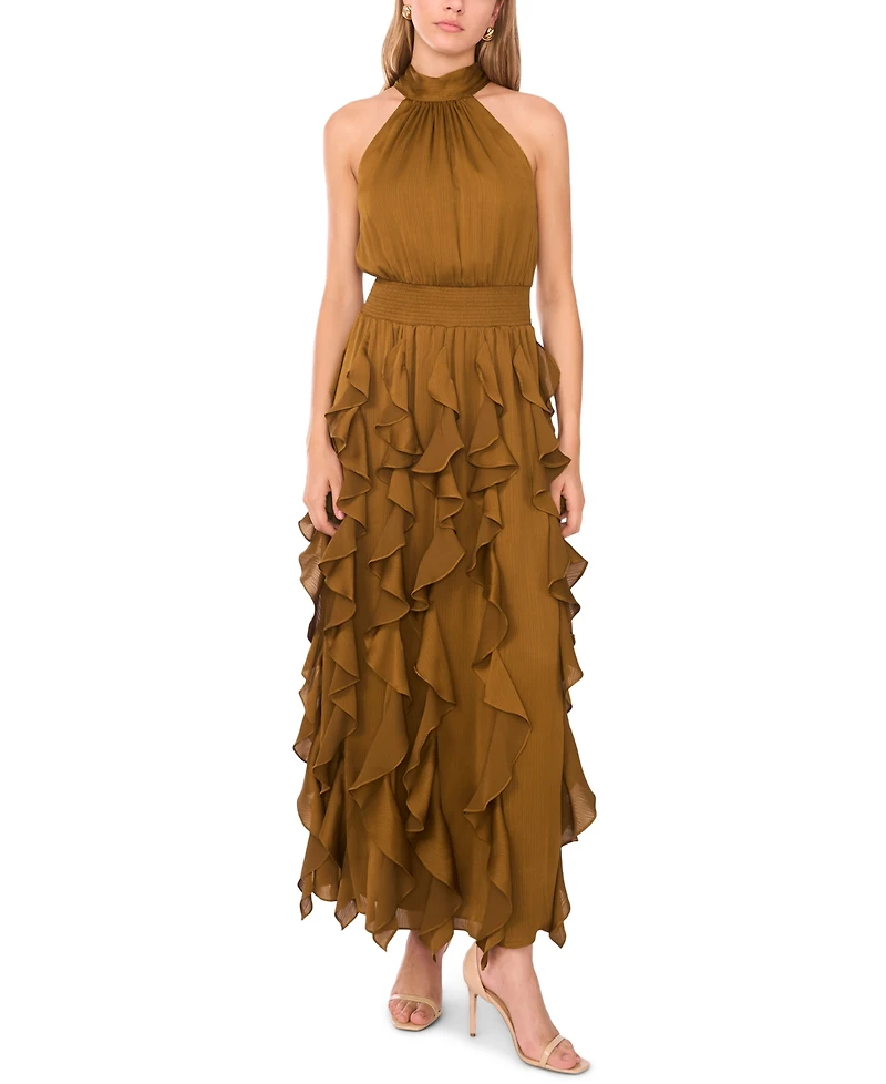 1.state Women's Flounce Cascading Halter Maxi Dress