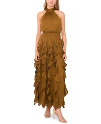 1.state Women's Flounce Cascading Halter Maxi Dress