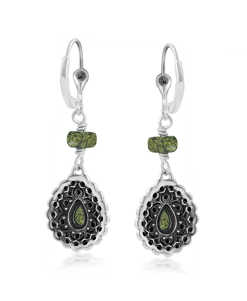 American West Jewelry Sterling Silver Serpentine Pear-Shaped Concha Lever Back Earrings