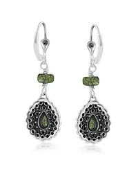 American West Jewelry Sterling Silver Serpentine Pear-Shaped Concha Lever Back Earrings
