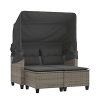 vidaXL Patio Sofa 2-Seater with Canopy and Stools Gray Poly Rattan