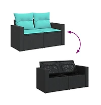 Garden Sofa Black Poly Rattan 2-Seater Adjustable Feet