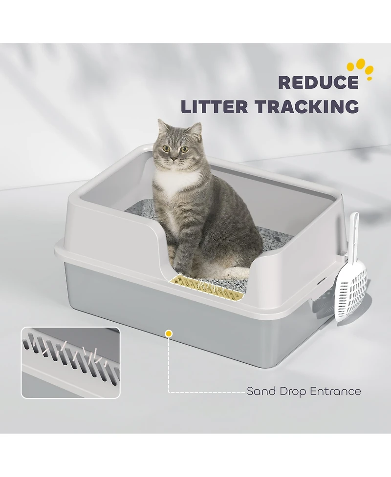 PawHut Stainless Steel Litter Box, Enclosed Cat Litter Box, Light