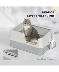 PawHut Stainless Steel Litter Box, Enclosed Cat Litter Box, Light