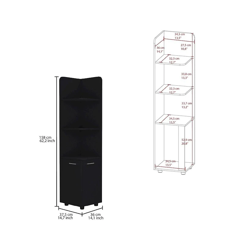 Tuhome Malibu Corner Linen Cabinet Black Mdf
