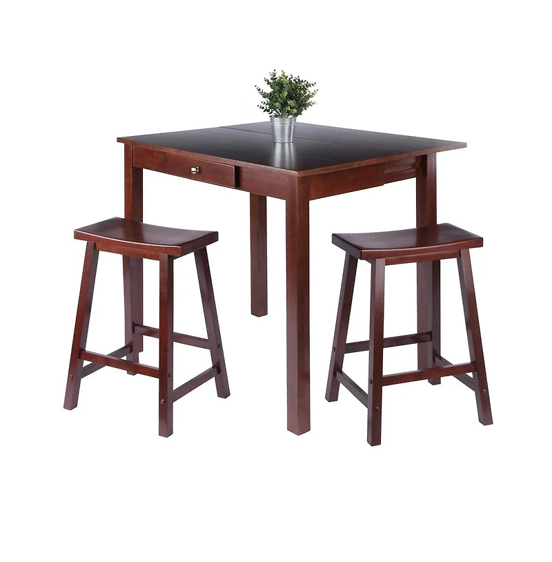 Winsome Wood Perrone 3pc Set High Table with Saddle Seat Stools