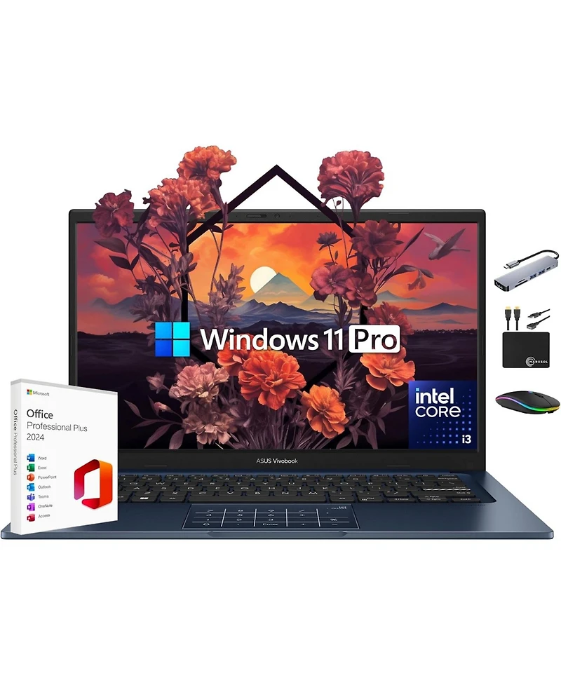 Kuu Vivobook Laptop 2025 Ultra Portable Business Computer, 14" Fhd Display, 16GB Ram, 1TB Storage (512GB Ssd + 500GB Ext), 6-Core Intel i3-1315U,