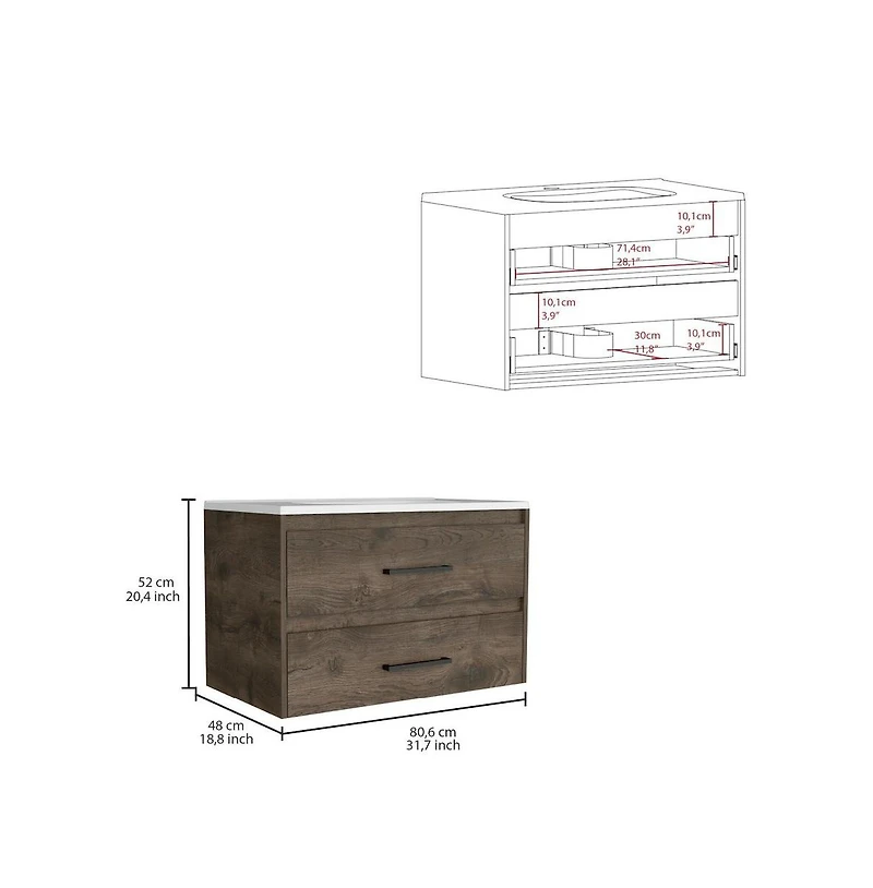 Tuhome Praga Floating Vanity Sink Dark Brown / White Mdf