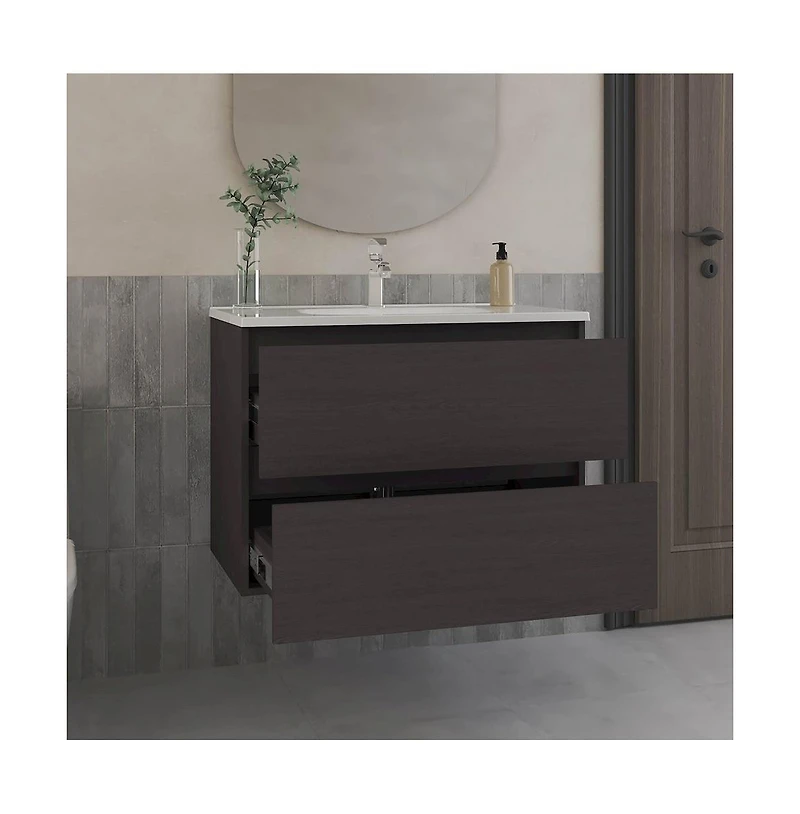 Tuhome Bathroom Cabinet Opalo Black Mdf