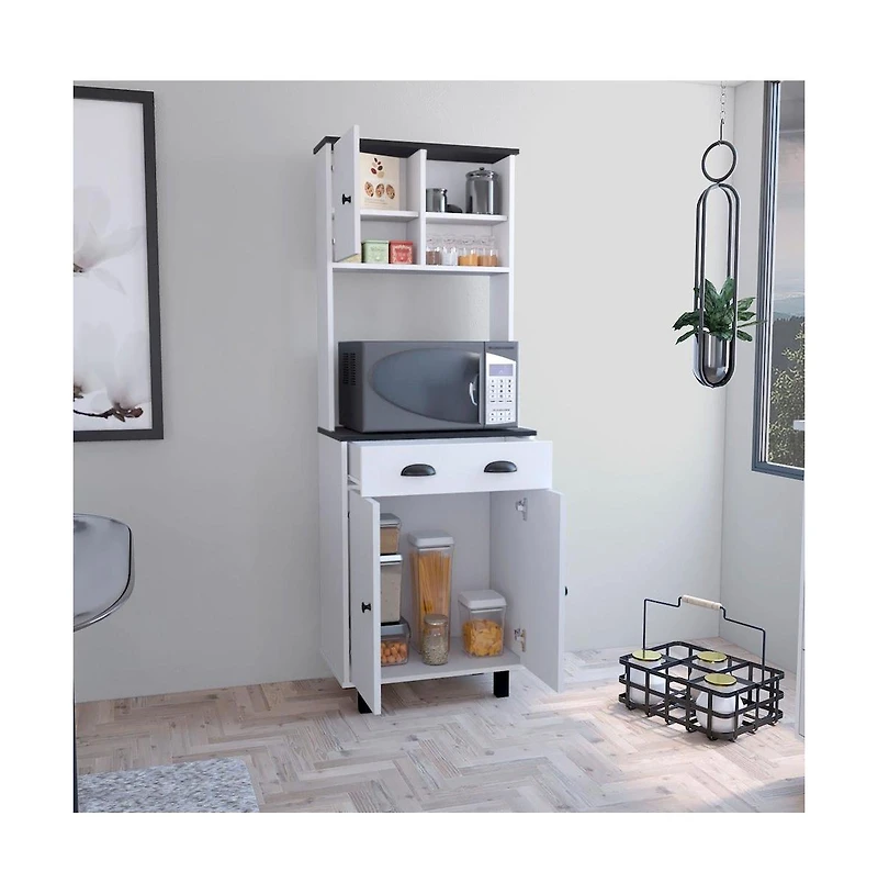 Tuhome Salen Kitchen Pantry White/Black Mdf