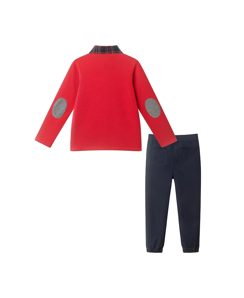 Andy & Evan Little Boys Toddler/Child Red Polo w/Plaid Collar Twill Pull On Pant
