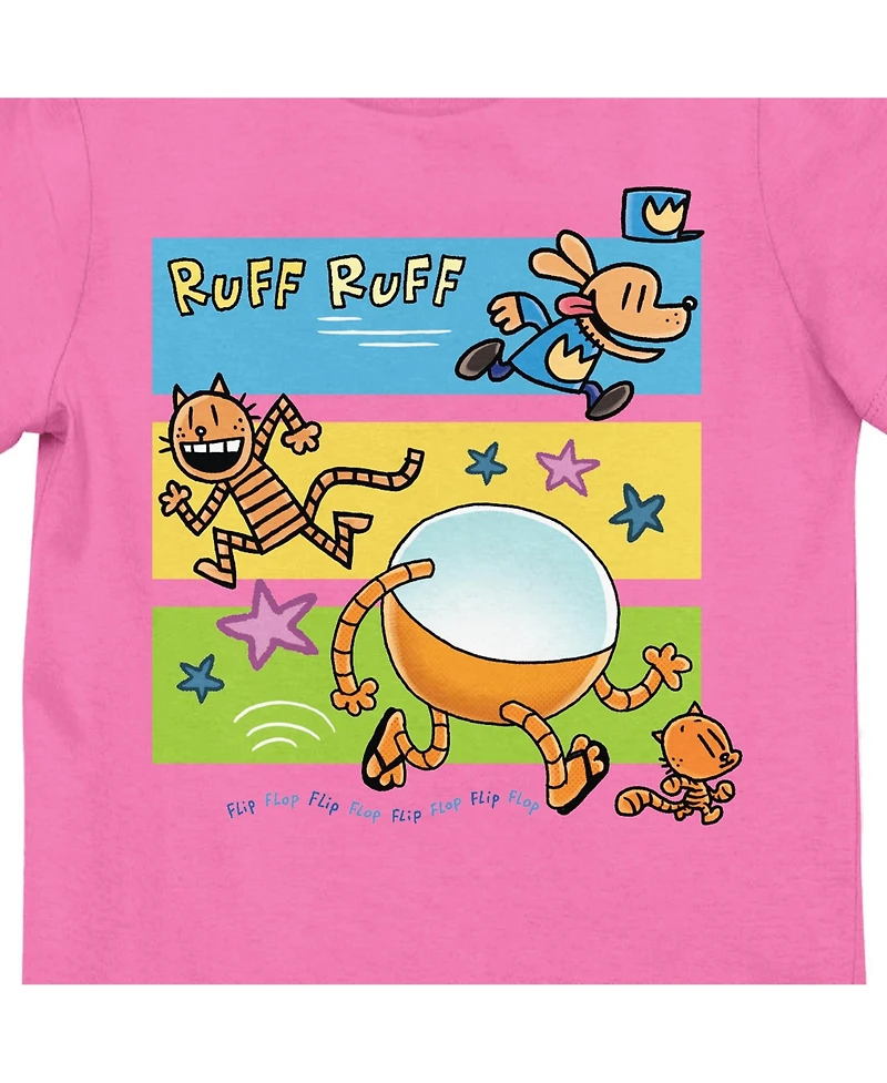 Dog Man Li'l Petey and 80-hd running on Pink Short Sleeve Girls T-Shirt-xl
