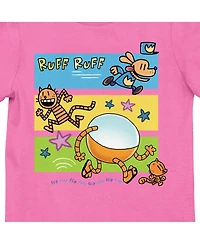 Dog Man Li'l Petey and 80-hd running on Pink Short Sleeve Girls T-Shirt-xl