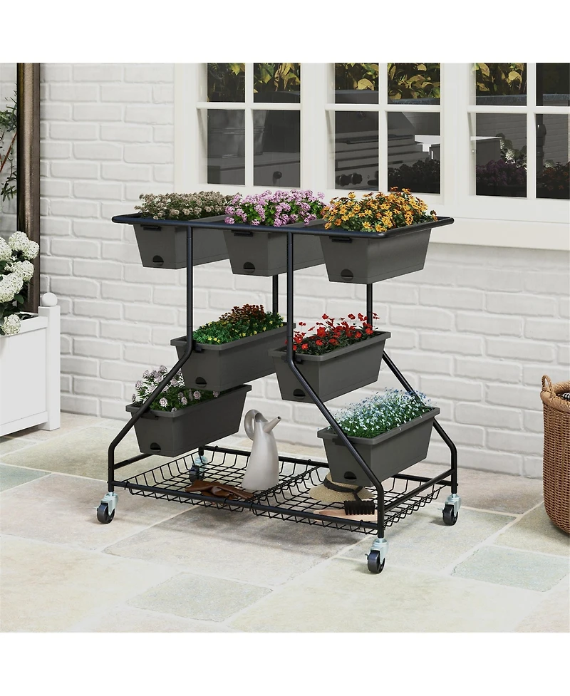 Gymax 3-tier Vertical Raised Garden Bed w/ 7 Planter Boxes Drainage Holes Storage Shelf