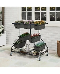 Gymax 3-tier Vertical Raised Garden Bed w/ 7 Planter Boxes Drainage Holes Storage Shelf