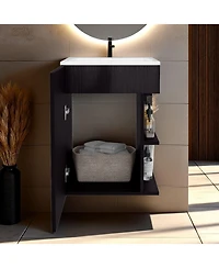 Fm Furniture Siena Compact Vanity Cabinet, Single Door, Two Open Side Shelves, Space-Saving Design, Melamine,Bathroom Storage Unit, Natural Oak