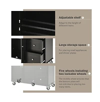 52.7" Rolling Kitchen Island with Drop Leaf, Solid Wood Top, Storage Cabinet & Drawers, Mobile Cart-Maison Boucle