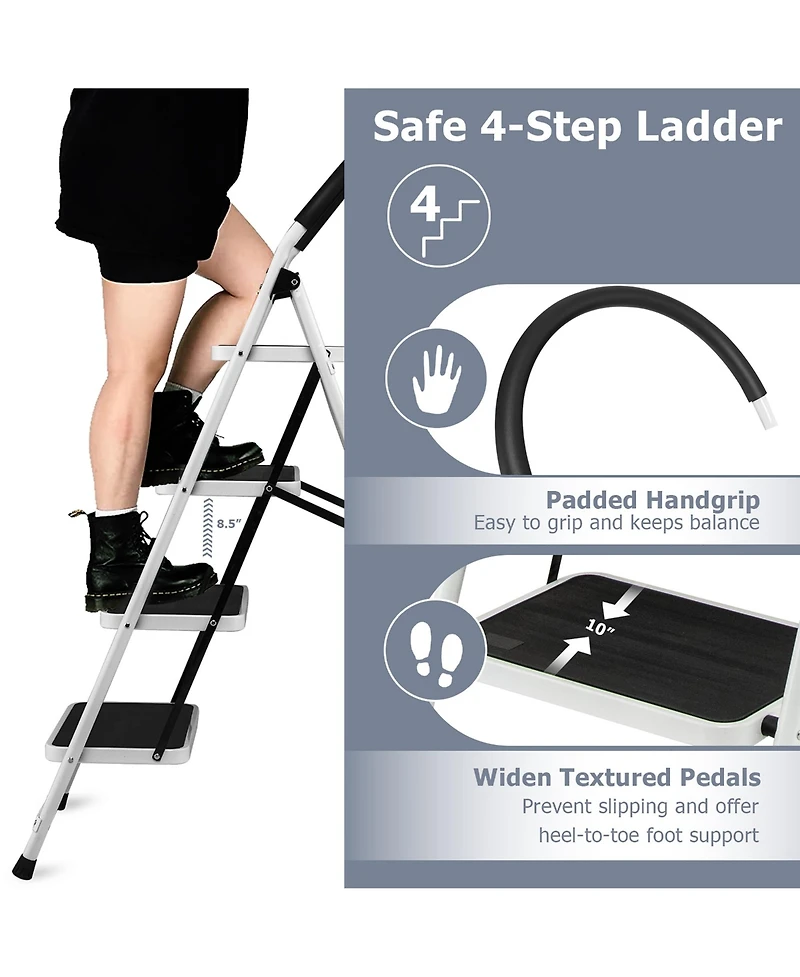Costway 4 Step Ladder Folding Stool Heavy Duty 330Lbs Capacity Industrial Lightweight